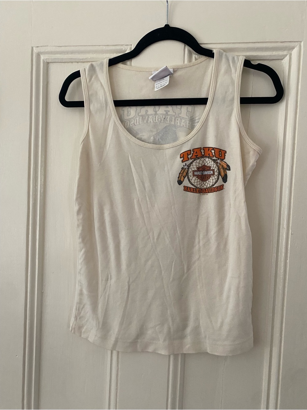 Harley-Davidson Cream Tank Top with Orange Graphic - Women's